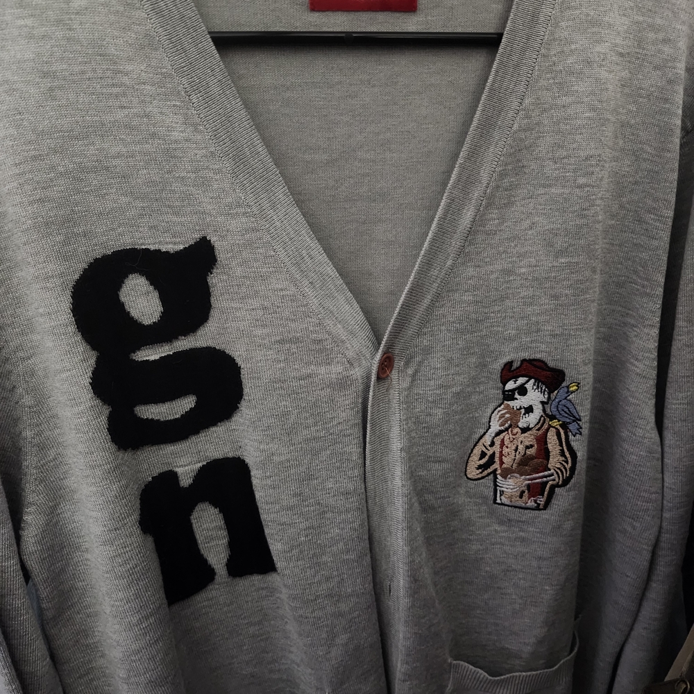 Great Notion Brewing Company Gray Cardigan with Black Lettering and Pirate Patch - Picture 2 of 4